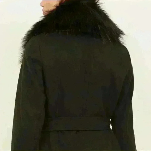 Bebe  Wool Black Faux Fur Trim Black Midi Coat - like new condition - Picture 4 of 11